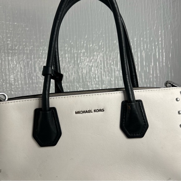 Michael Kora Mercer Studded Two Way Bi-Color Plain White Leather - Picture 2 of 7